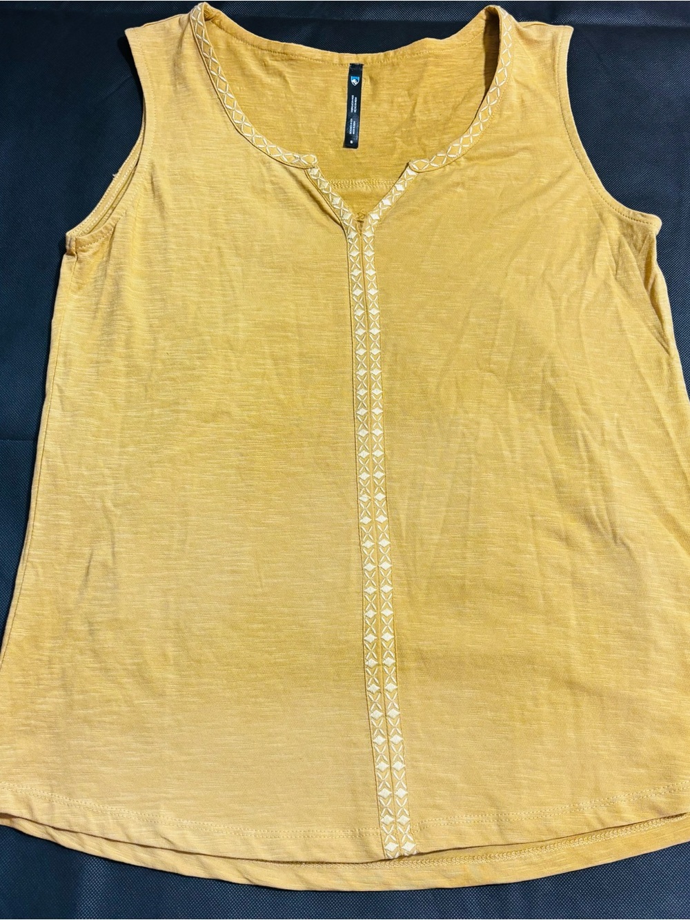 KUHL Women’s Mustard Yellow Tank Top Embroidered Size Small 100% Organic Cotton